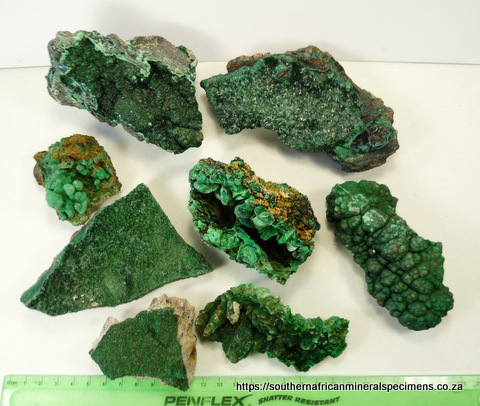 Eight pieces of malachite on matrix