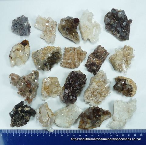Twenty quartz crystal specimens from the Northern and Western Cape, SA