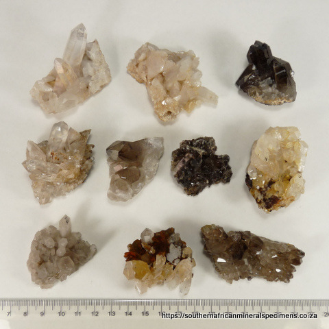 Ten quartz crystal specimens from Northern and Western Cape