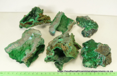 6 specimens of malachite on matrix, Congo