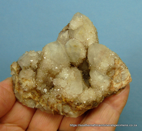 Sparkling, white cactus quartz crystals on matrix