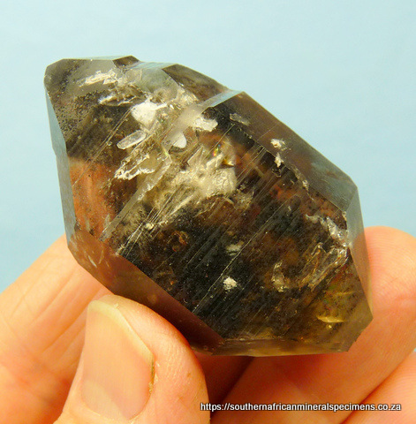Double terminated smoky quartz crystal