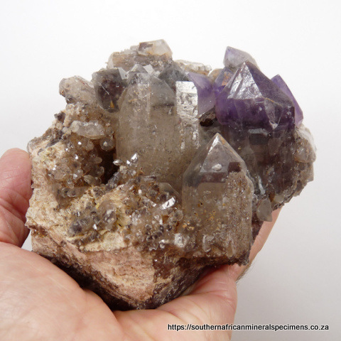 Amethyst and phantom quartz crystals on matrix