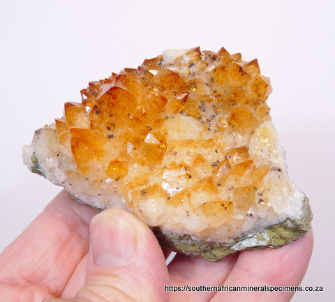 'Citrine' quartz crystals with inclusions, on matrix