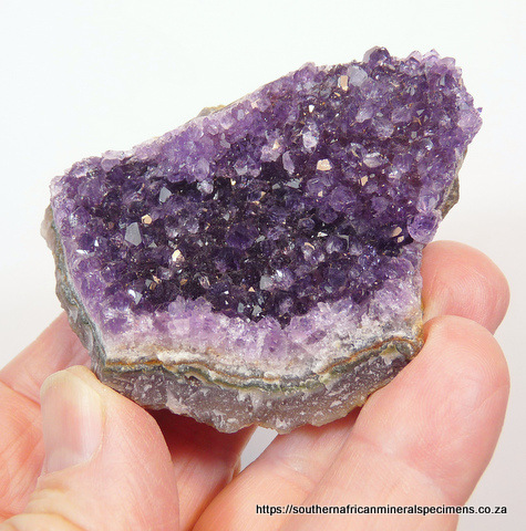 Drusy amethyst quartz crystals on chalcedony matrix