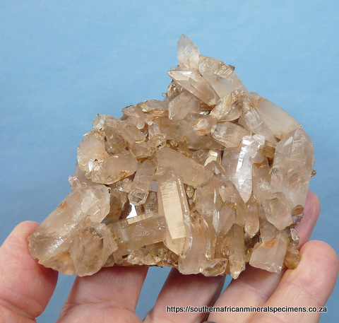 Plate of quartz crystals with underside having quartz crystals and goethite